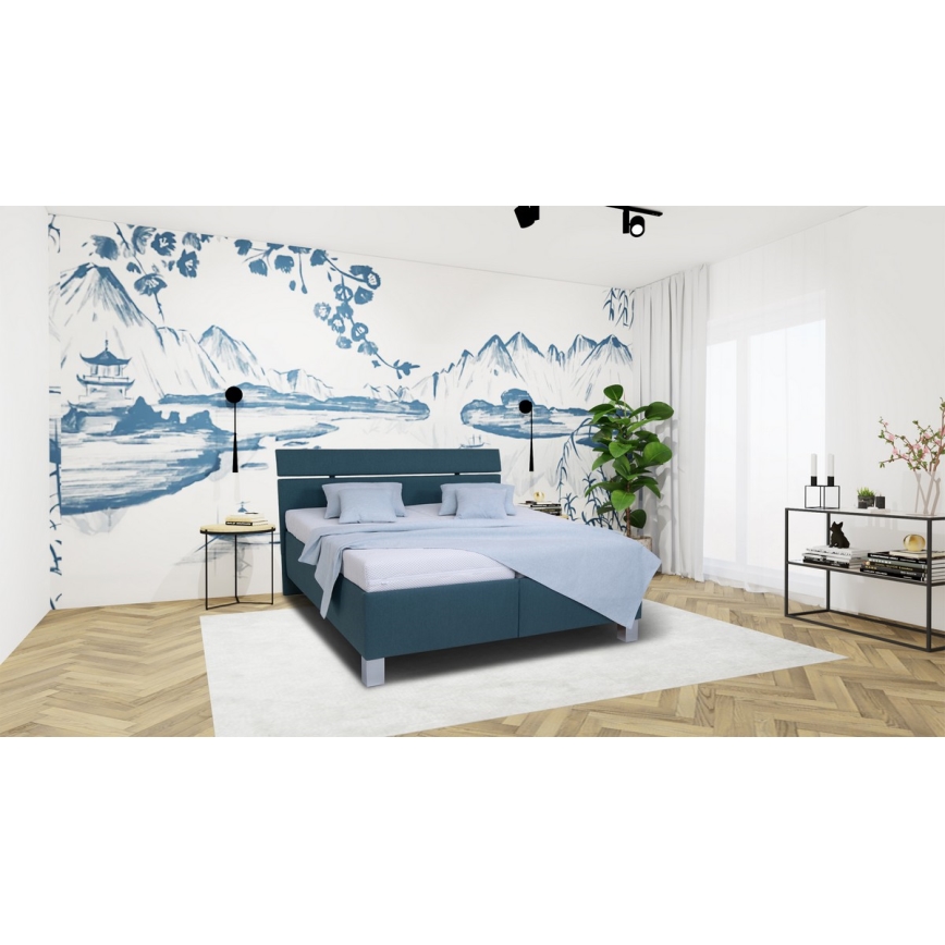 Letto imbottito con materasso e spazio di archiviazione ALIS 180x200 cm blu petrolio