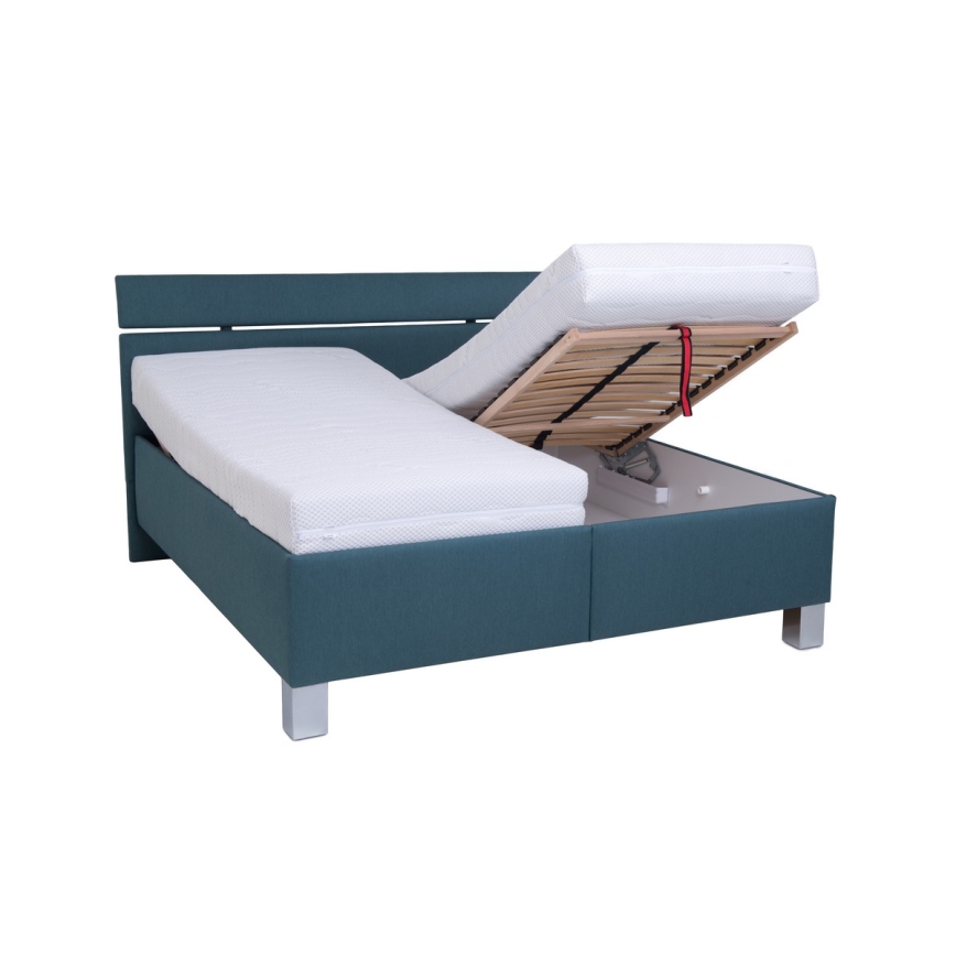 Letto imbottito con materasso e spazio di archiviazione ALIS 180x200 cm blu petrolio