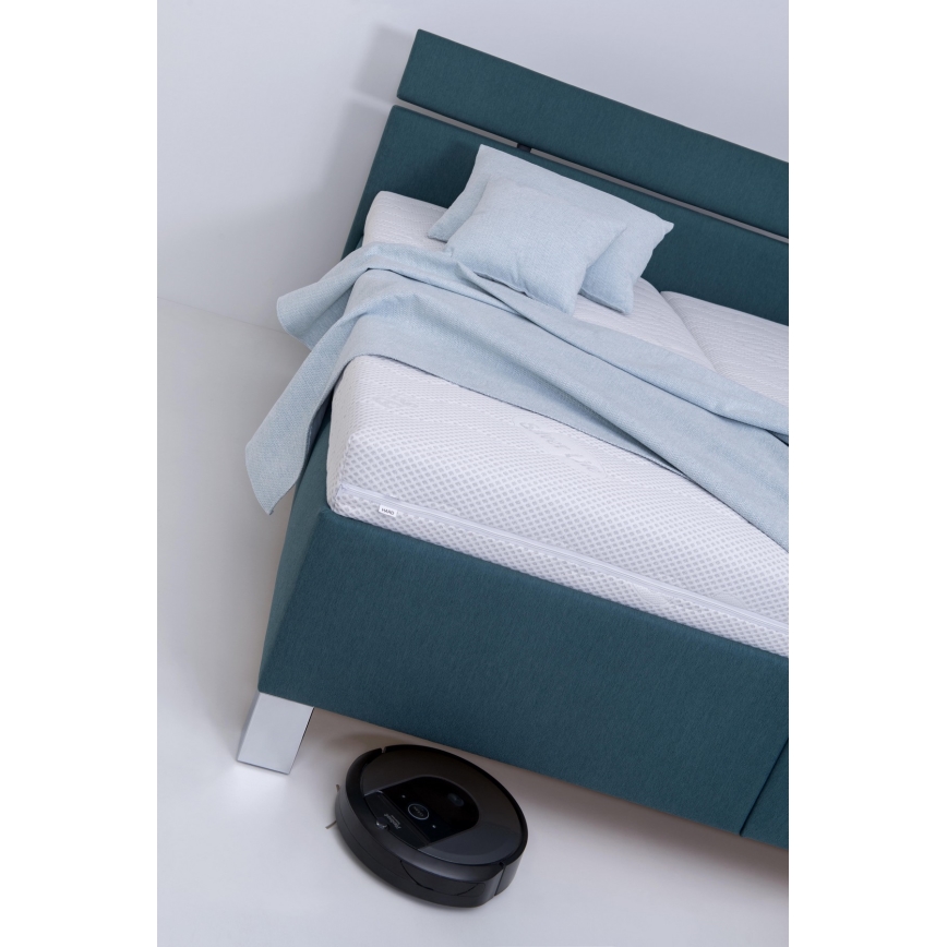 Letto imbottito con materasso e spazio di archiviazione ALIS 180x200 cm blu petrolio