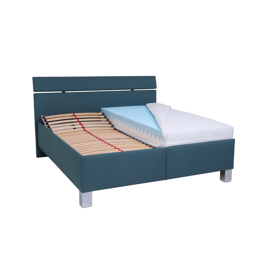 Letto imbottito con materasso e spazio di archiviazione ALIS 180x200 cm blu petrolio