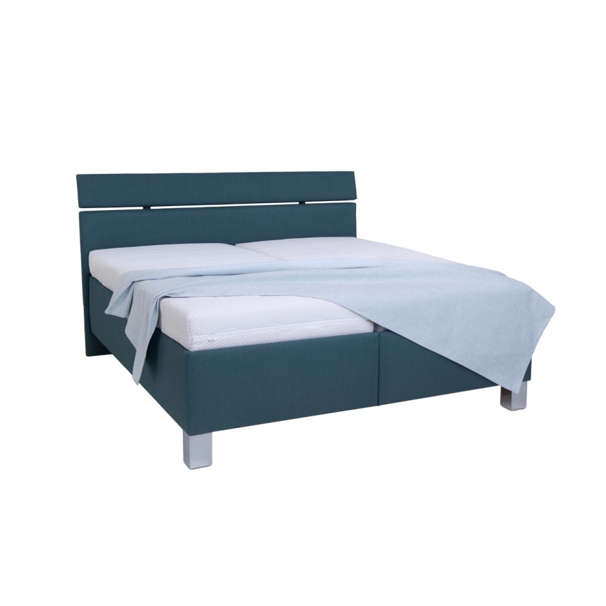 Letto imbottito con materasso e spazio di archiviazione ALIS 180x200 cm blu petrolio