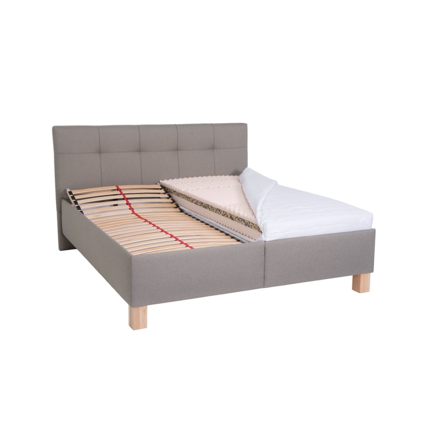 Letto imbottito con materasso e spazio di archiviazione MARIA 180x200 cm taupe