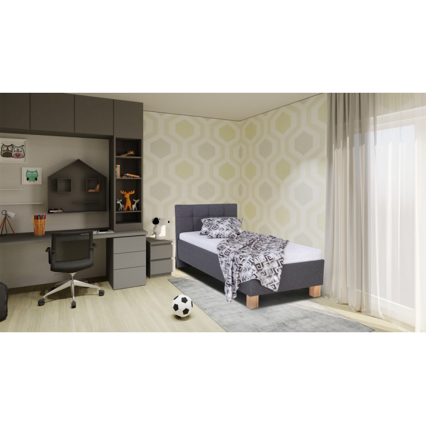 Letto imbottito con materasso e spazio di archiviazione MARIA ONE 90x200 cm grigio