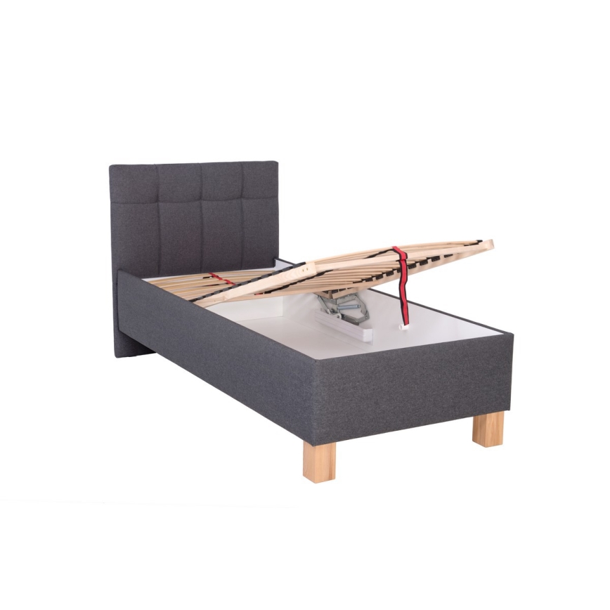 Letto imbottito con materasso e spazio di archiviazione MARIA ONE 90x200 cm grigio