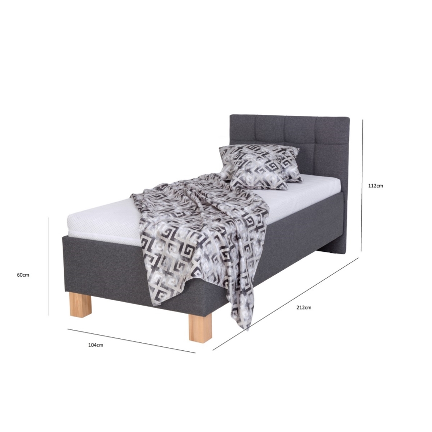 Letto imbottito con materasso e spazio di archiviazione MARIA ONE 90x200 cm grigio