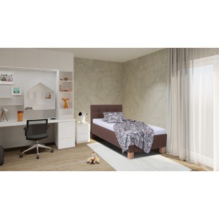 Letto imbottito con materasso e spazio di archiviazione MARIA ONE 90x200 cm marrone