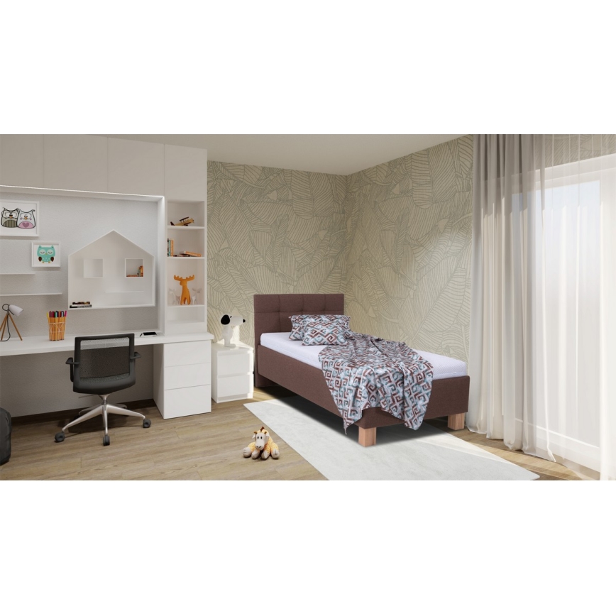 Letto imbottito con materasso e spazio di archiviazione MARIA ONE 90x200 cm marrone