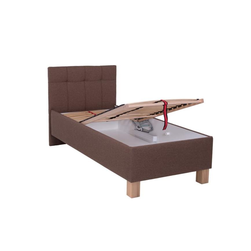 Letto imbottito con materasso e spazio di archiviazione MARIA ONE 90x200 cm marrone