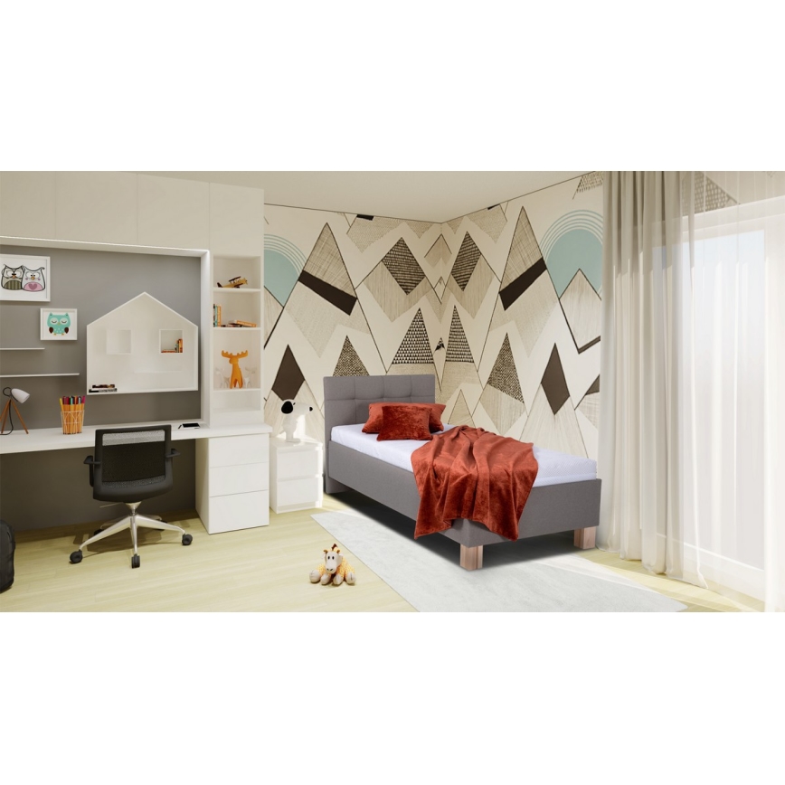 Letto imbottito con materasso e spazio di archiviazione MARIA ONE 90x200 cm taupe