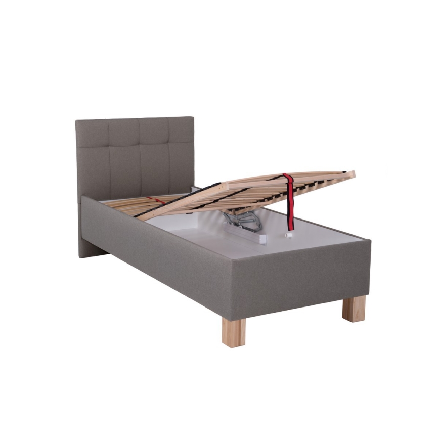 Letto imbottito con materasso e spazio di archiviazione MARIA ONE 90x200 cm taupe