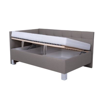 Letto imbottito con materasso e spazio di archiviazione MARIA PETITE 120x200 cm taupe