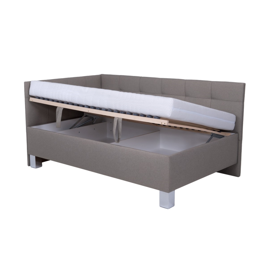 Letto imbottito con materasso e spazio di archiviazione MARIA PETITE 120x200 cm taupe