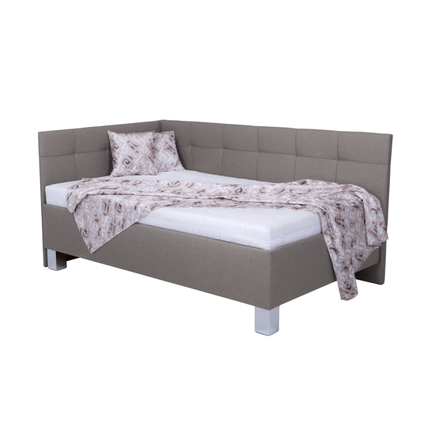 Letto imbottito con materasso e spazio di archiviazione MARIA PETITE 120x200 cm taupe