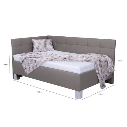 Letto imbottito con materasso e spazio di archiviazione MARIA PETITE 120x200 cm taupe