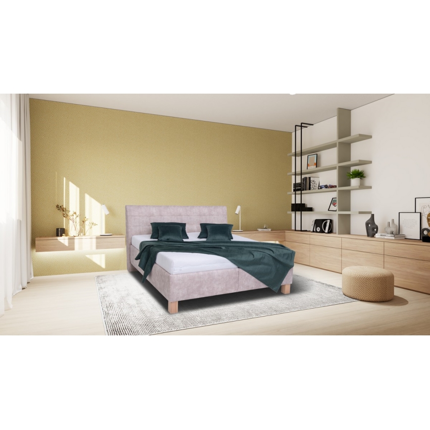 Letto imbottito con materasso e spazio di archiviazione VIOLET 160x200 cm beige