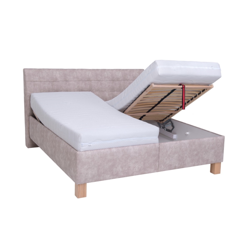 Letto imbottito con materasso e spazio di archiviazione VIOLET 160x200 cm beige