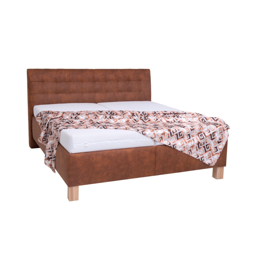 Letto imbottito con materasso e spazio di archiviazione VIOLET 160x200 cm cognac marrone