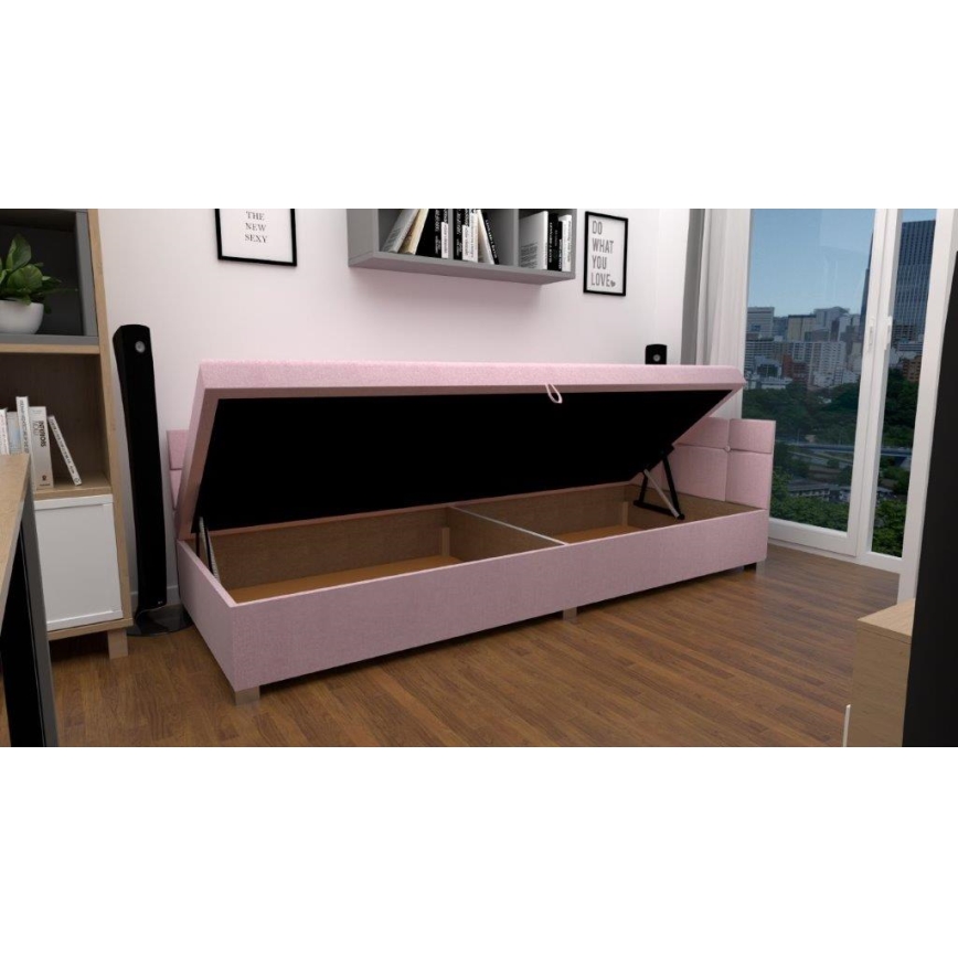 Letto imbottito con testiera universale e vano contenitore AMSTERDAM 90x200 cm rosa