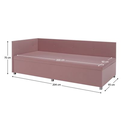 Letto imbottito con testiera universale e vano contenitore AMSTERDAM 90x200 cm rosa