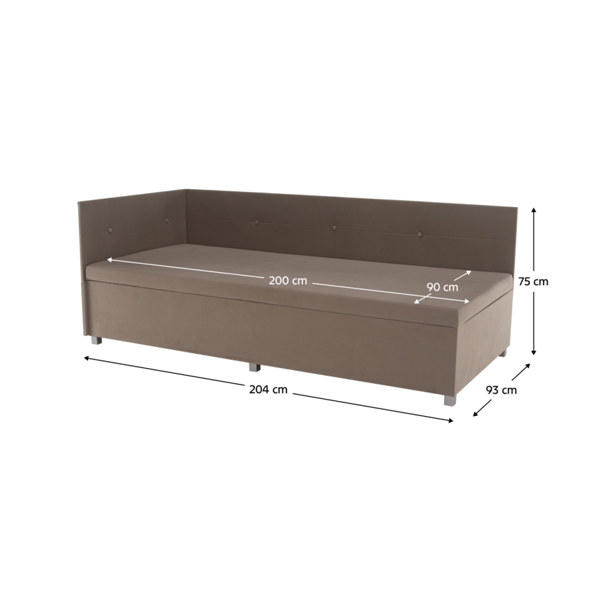 Letto imbottito AMSTERDAM 90x200 cm con testiera universale e contenitore, beige