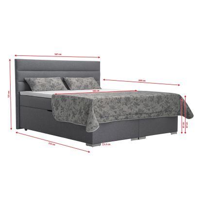 Letto imbottito con contenitore e materassi con topper NEW BOLERO 160x200 cm grigio