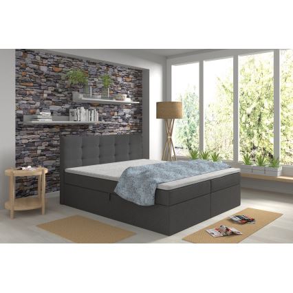 Letto imbottito con materassi e topper con contenitore EMBER 160x200 cm antracite