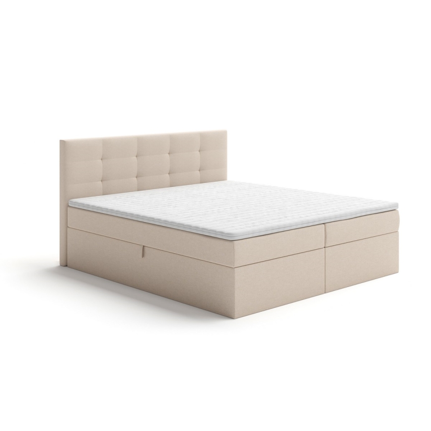 Letto imbottito EMBER 180x200 cm con materassi, topper e contenitore, beige