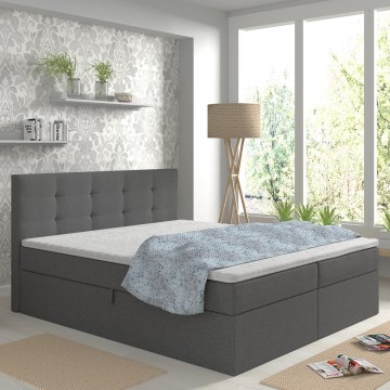 Letto imbottito EMBER 180x200 cm in antracite con materassi, topper e vano contenitore
