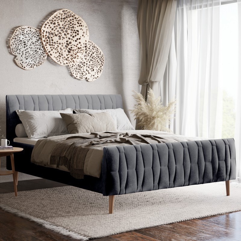 Letto imbottito FLORA 180x200 cm, senza materasso, grigio