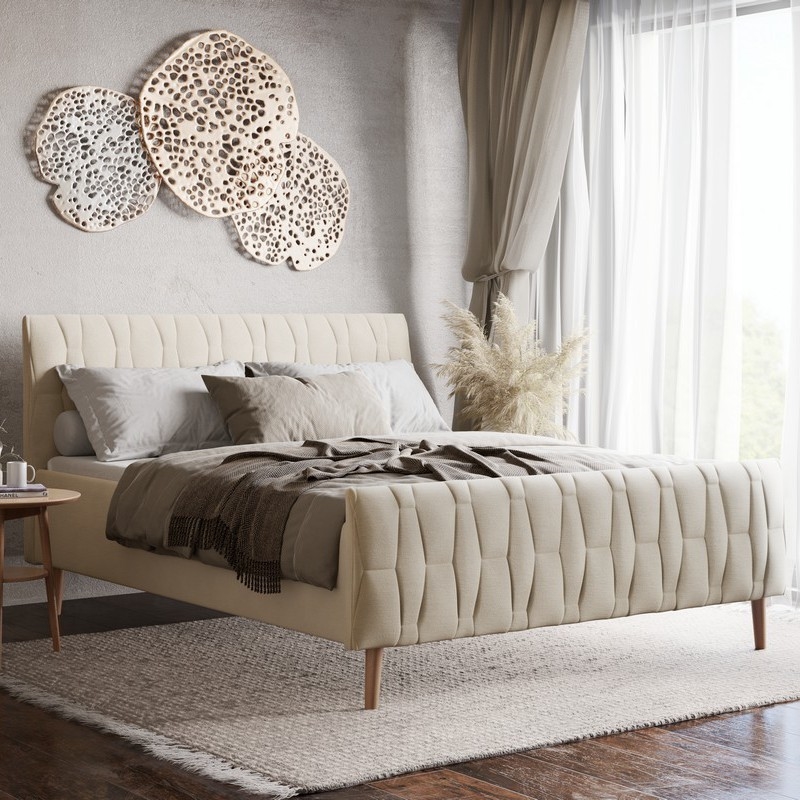 Letto imbottito FLORA senza materasso 160x200 cm beige
