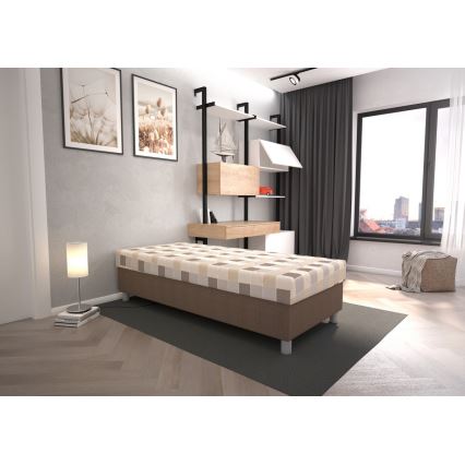 Letto imbottito GEORGE 90x200 cm con contenitore e materasso, marrone