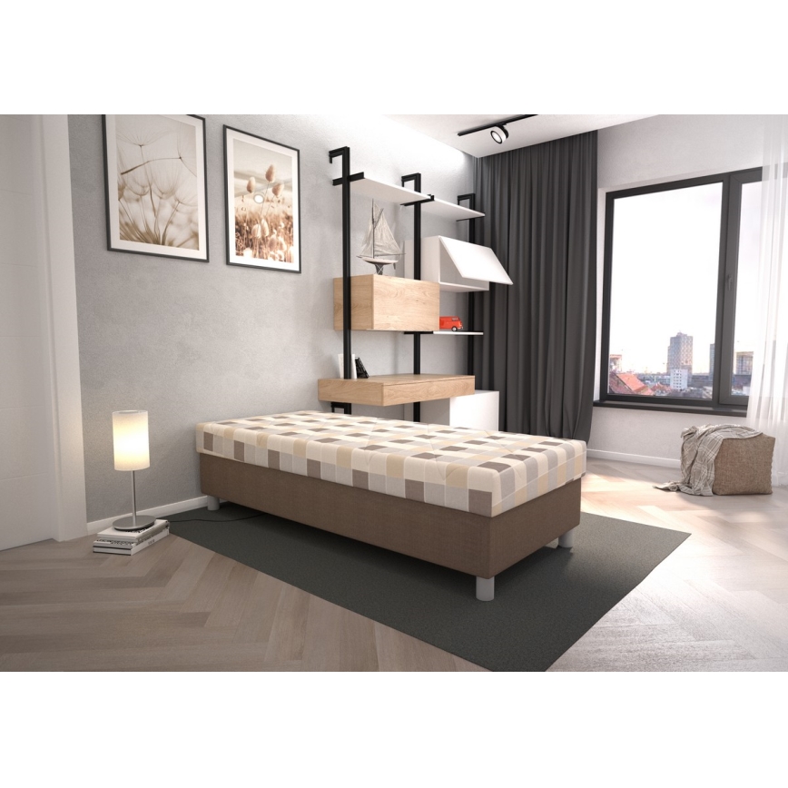 Letto imbottito GEORGE 90x200 cm con contenitore e materasso, marrone