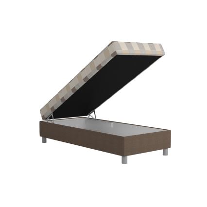 Letto imbottito GEORGE 90x200 cm con contenitore e materasso, marrone