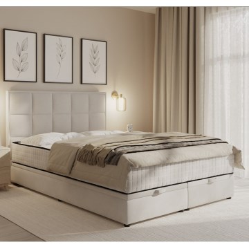 Letto imbottito GRACE 140x200 cm con materassi e ampio contenitore, beige