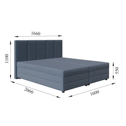 Letto imbottito ISABEL 160x200 con materasso a molle e vano contenitore, grigio