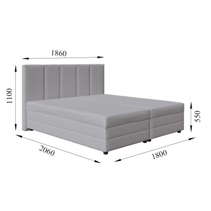 Letto imbottito ISABEL 180x200 con materasso a molle e contenitore, grigio chiaro