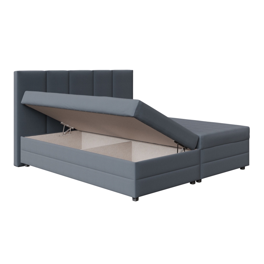 Letto imbottito ISABEL 180x200 con materasso a molle e contenitore, grigio