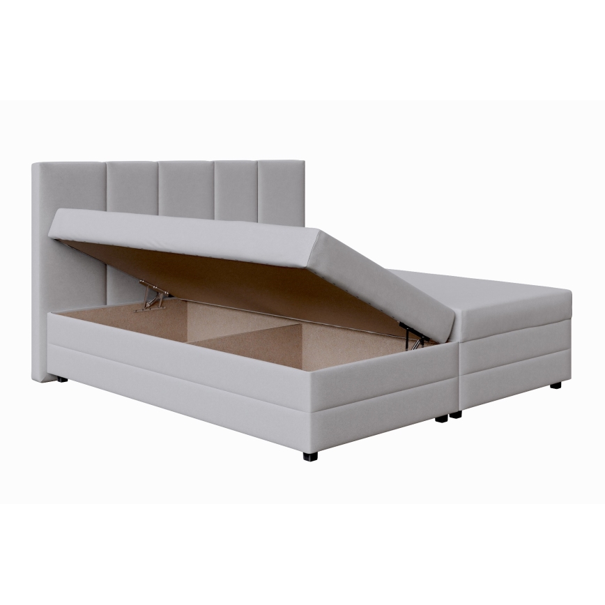 Letto imbottito ISABEL 180x200 con materasso a molle e contenitore, grigio chiaro