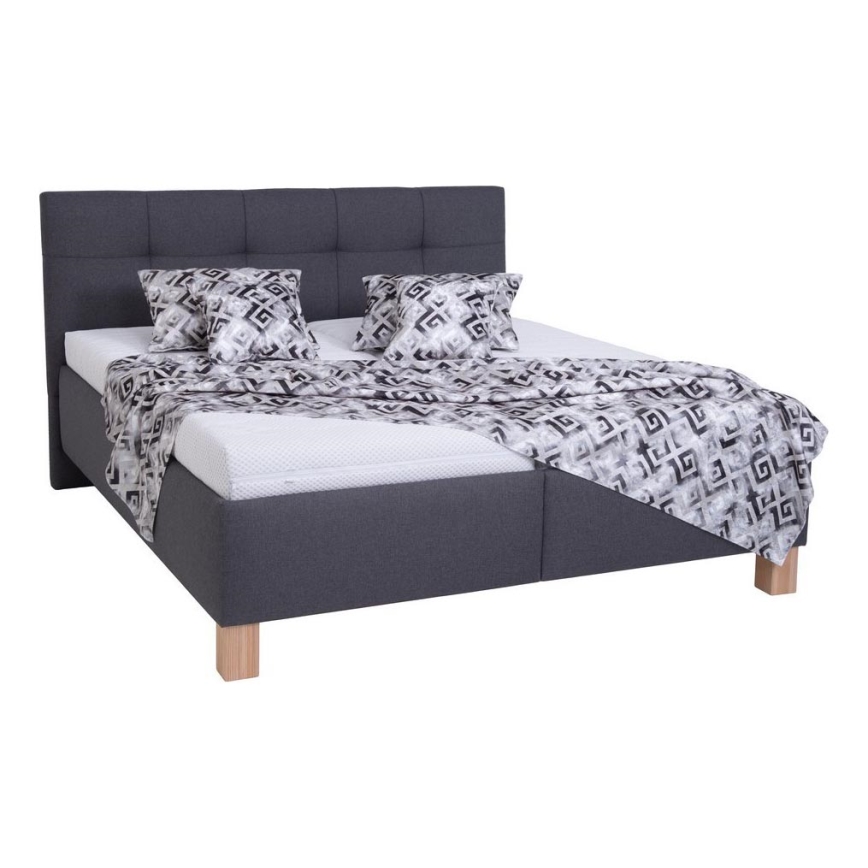 Letto imbottito MARIA 160x200 cm con materasso incluso e vano contenitore, grigio