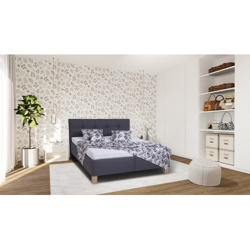 Letto imbottito MARIA 160x200 cm con materasso incluso e vano contenitore, grigio
