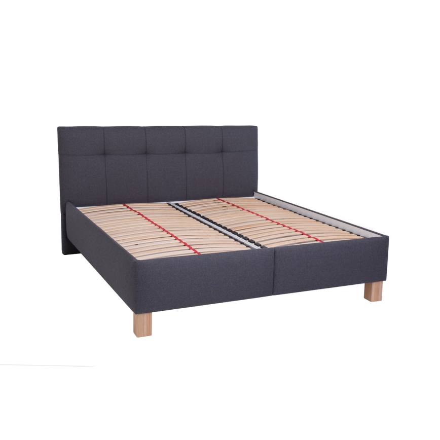 Letto imbottito MARIA 160x200 cm con materasso incluso e vano contenitore, grigio