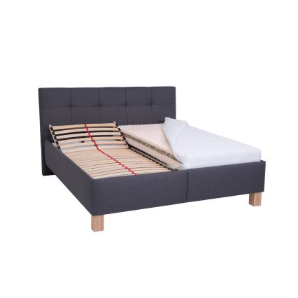 Letto imbottito MARIA 160x200 cm con materasso incluso e vano contenitore, grigio