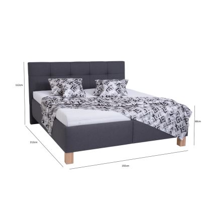 Letto imbottito MARIA 180x200 cm con materasso e contenitore integrato, grigio