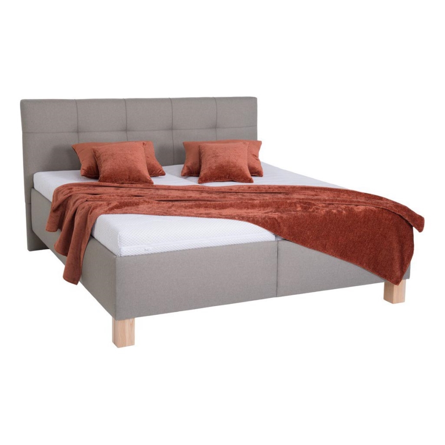 Letto imbottito MARIA 180x200 cm con materasso e vano contenitore, colore taupe