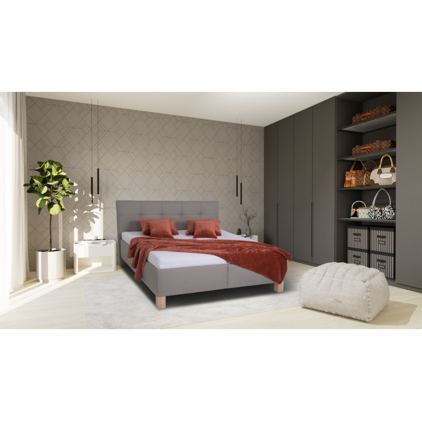 Letto imbottito MARIA 180x200 cm con materasso e vano contenitore, colore taupe