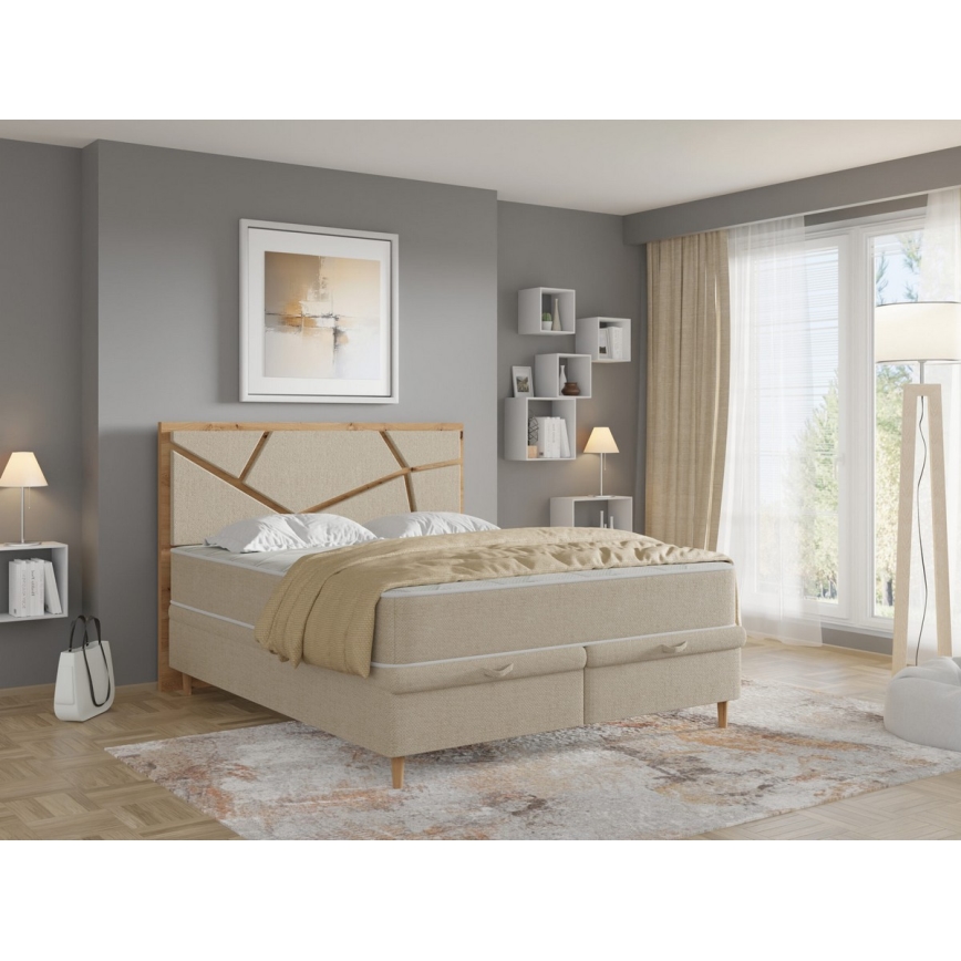 Letto imbottito con materassi e contenitore NAOMI 180x200 cm beige