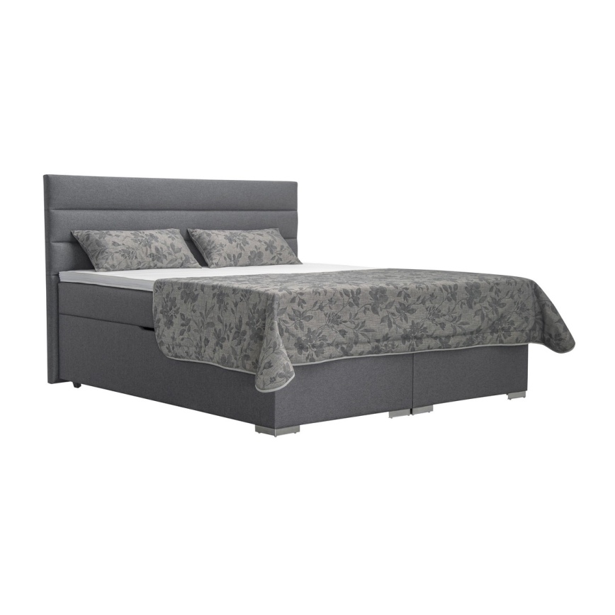 Letto imbottito con contenitore e materassi con sovramaterasso NEW BOLERO 180x200 cm grigio