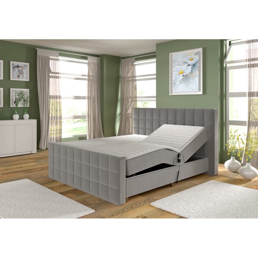 Letto imbottito regolabile elettricamente con materassi e topper HELEN 180x200 cm grigio