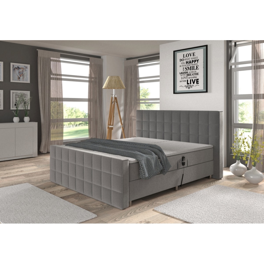 Letto imbottito regolabile elettricamente con materassi e topper HELEN 180x200 cm grigio