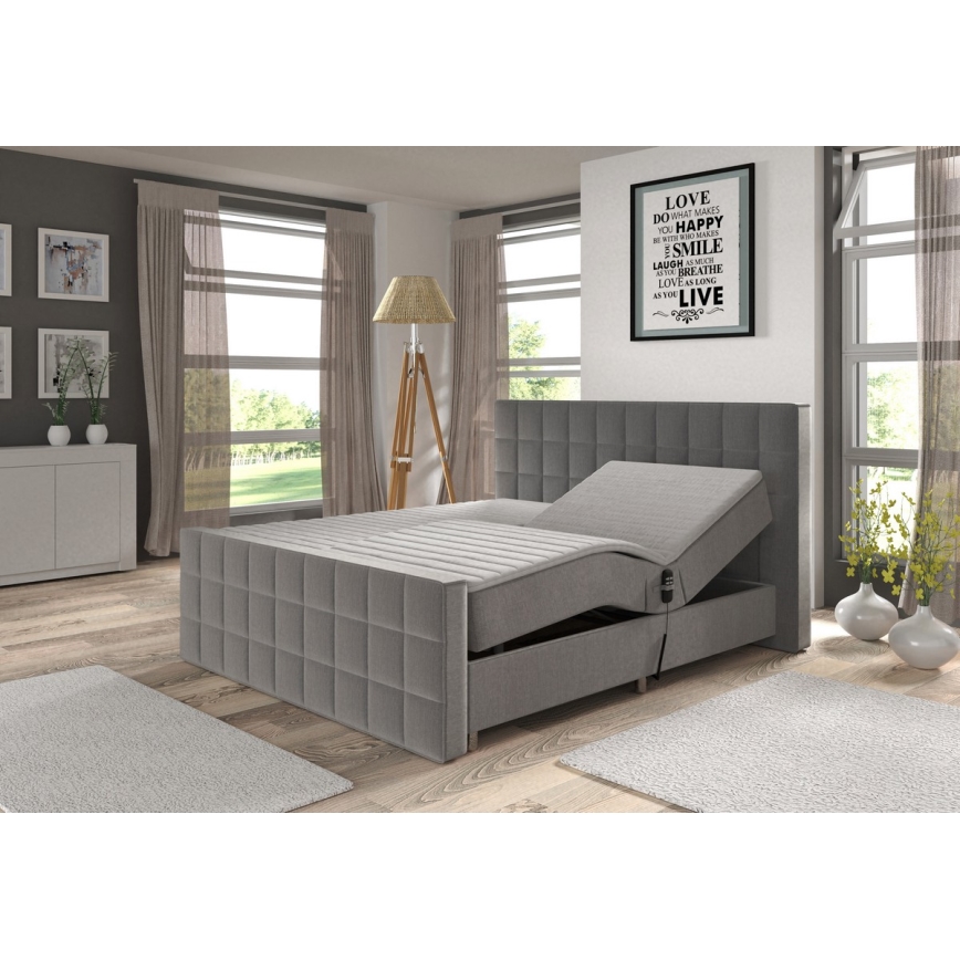 Letto imbottito regolabile elettricamente con materassi e topper HELEN 180x200 cm grigio
